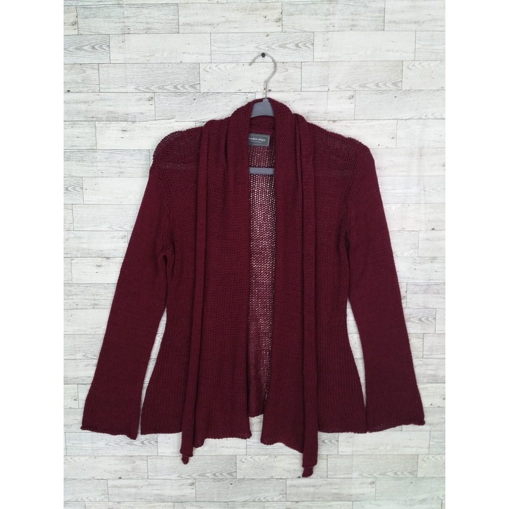 Wooden Ships Paola Buendia Open Front Knit Cardigan Sweater Top M/L Burgundy